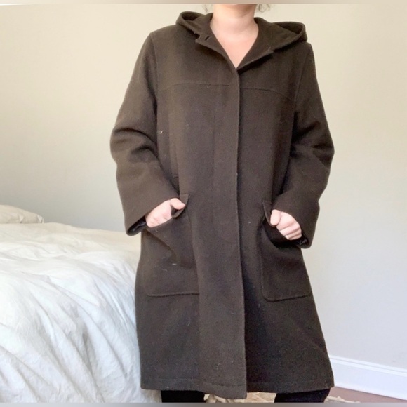 Vintage Olive Green Trench Coat Classic Oversized Wool Pea Coat Calvin Klein - Picture 1 of 5